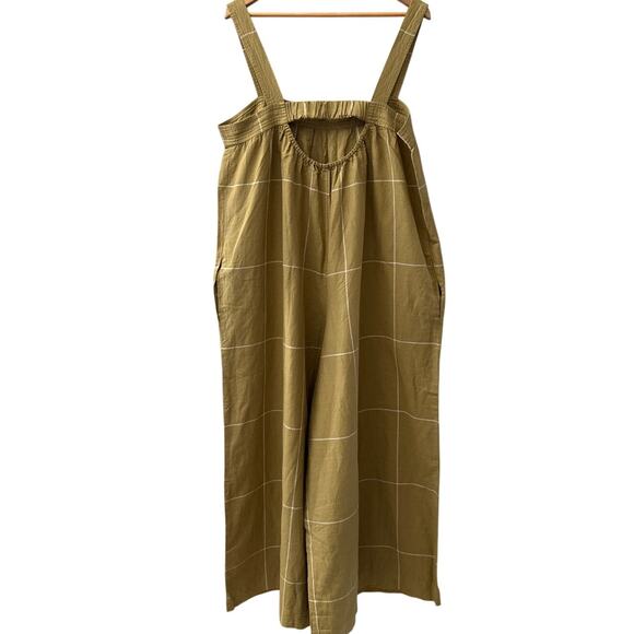 Madewell Plus Windowpane Super Wide Leg Jumpsuit Olive Surplus Size 16 - Picture 5 of 11